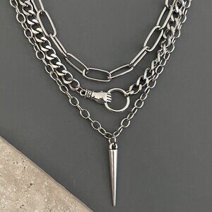 NEW, 3 pcs/set silver tone layered necklaces, SPIKE HAND, edgy punk goth street
